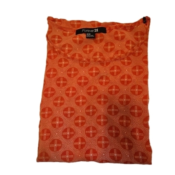 Forever 21 Size Medium Orange & white sheer Blouse Geometric design summer top - Picture 5 of 13
